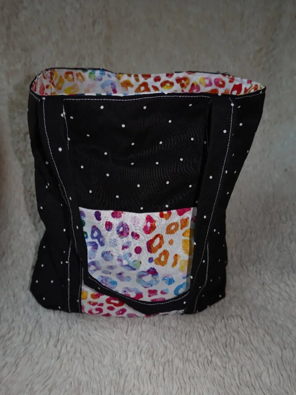 Girls Handmade Black Polka-Dot, Multi-colored Leopard Print Soft Fabric Bag